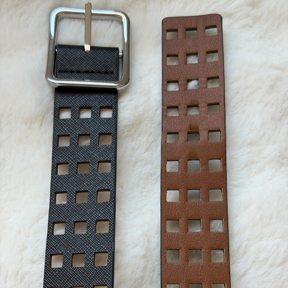 Chic Black Square-Cut Perforated Casual Faux  Leather Belt-M/L - Picture 5 of 7